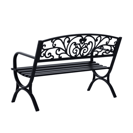 Outsunny Banco de Jardim de 2 Lugares Banco de Terraço de Ferro com Design Clássico Padrão Floral Carga 240 kg 127x60x85cm Preto