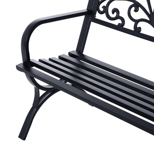Outsunny Banco de Jardim de 2 Lugares Banco de Terraço de Ferro com Design Clássico Padrão Floral Carga 240 kg 127x60x85cm Preto