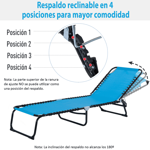 Outsunny Espreguiçadeira Dobrável, Espreguiçadeira de Jardim Reclinável com 4 Posições, Apoio de Cabeça e Estrutura de Aço, Suporta 120 kg, para Terraço, Piscina, Praia, 189x58x30 cm, Azul Claro