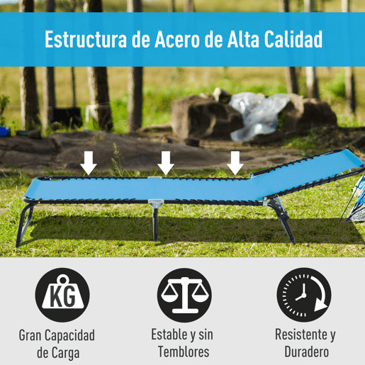 Outsunny Espreguiçadeira Dobrável, Espreguiçadeira de Jardim Reclinável com 4 Posições, Apoio de Cabeça e Estrutura de Aço, Suporta 120 kg, para Terraço, Piscina, Praia, 189x58x30 cm, Azul Claro