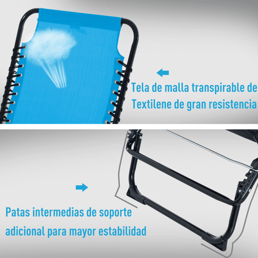 Outsunny Espreguiçadeira Dobrável, Espreguiçadeira de Jardim Reclinável com 4 Posições, Apoio de Cabeça e Estrutura de Aço, Suporta 120 kg, para Terraço, Piscina, Praia, 189x58x30 cm, Azul Claro