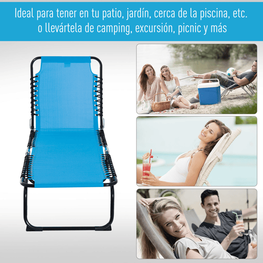 Outsunny Espreguiçadeira Dobrável, Espreguiçadeira de Jardim Reclinável com 4 Posições, Apoio de Cabeça e Estrutura de Aço, Suporta 120 kg, para Terraço, Piscina, Praia, 189x58x30 cm, Azul Claro