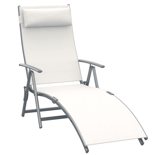 Outsunny Espreguiçadeira Dobrável de Jardim com Encosto Ajustável em 7 Posições Apoio para a Cabeça para Terraço Piscina Exterior Carga Máxima 165kg 137x63,5x100,5cm Creme