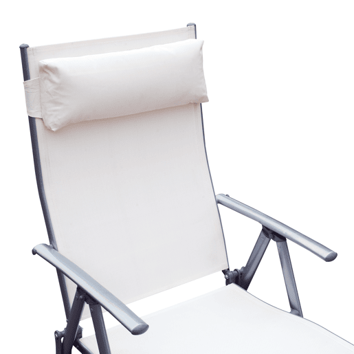 Outsunny Espreguiçadeira Dobrável de Jardim com Encosto Ajustável em 7 Posições Apoio para a Cabeça para Terraço Piscina Exterior Carga Máxima 165kg 137x63,5x100,5cm Creme