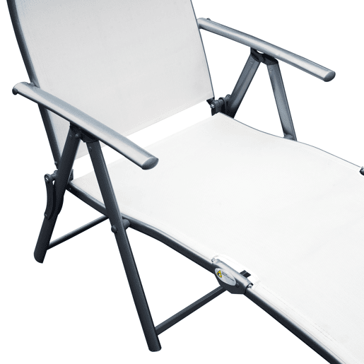 Outsunny Espreguiçadeira Dobrável de Jardim com Encosto Ajustável em 7 Posições Apoio para a Cabeça para Terraço Piscina Exterior Carga Máxima 165kg 137x63,5x100,5cm Creme