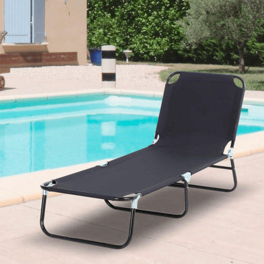 Outsunny Espreguiçadeira Dobrável Reclinável com Ângulo Ajustável de 3 Posições para Exterior Carga 120 kg 188x56x28 cm Preto