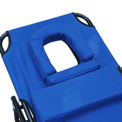 Outsunny Espreguiçadeira Dobrável com Encosto Regulável em 4 Posições Espreguiçadeira de Jardim com Orifício para Leitura Almofada Estrutura Metálica e Tecido Oxford para Praia Terraço Carga 120 kg 190x56x28 cm Azul
