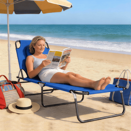 Outsunny Espreguiçadeira Dobrável com Encosto Regulável em 4 Posições Espreguiçadeira de Jardim com Orifício para Leitura Almofada Estrutura Metálica e Tecido Oxford para Praia Terraço Carga 120 kg 190x56x28 cm Azul