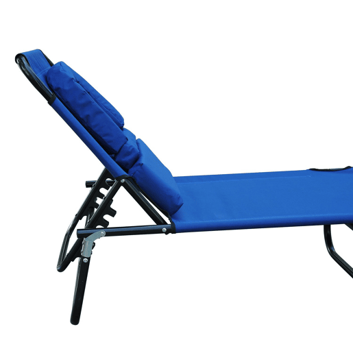 Outsunny Espreguiçadeira Dobrável com Encosto Regulável em 4 Posições Espreguiçadeira de Jardim com Orifício para Leitura Almofada Estrutura Metálica e Tecido Oxford para Praia Terraço Carga 120 kg 190x56x28 cm Azul