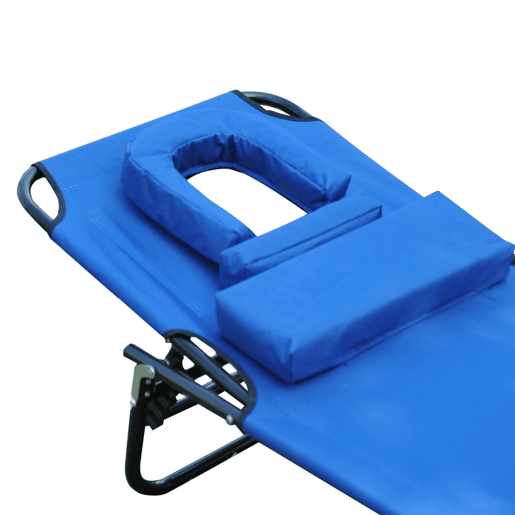 Outsunny Espreguiçadeira Dobrável com Encosto Regulável em 4 Posições Espreguiçadeira de Jardim com Orifício para Leitura Almofada Estrutura Metálica e Tecido Oxford para Praia Terraço Carga 120 kg 190x56x28 cm Azul