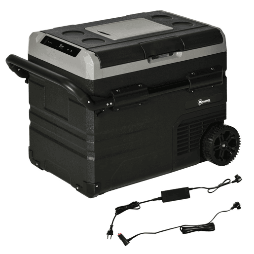 Outsunny Geleira de Compressor Portátil 60L Geleira de Carro CC 12V24V até -20? com Ecrã LED Tátil Alça Retrátil e Rodas 71,1x46x57,1 cm Preto