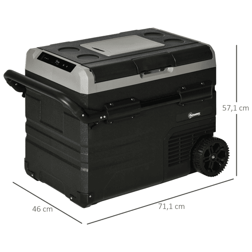 Outsunny Geleira de Compressor Portátil 60L Geleira de Carro CC 12V24V até -20? com Ecrã LED Tátil Alça Retrátil e Rodas 71,1x46x57,1 cm Preto