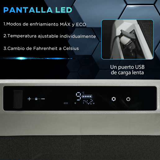 Outsunny Geleira de Compressor Portátil 60L Geleira de Carro CC 12V24V até -20? com Ecrã LED Tátil Alça Retrátil e Rodas 71,1x46x57,1 cm Preto