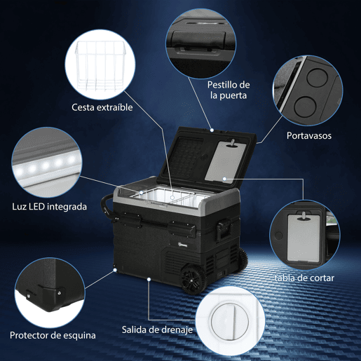 Outsunny Geleira de Compressor Portátil 60L Geleira de Carro CC 12V24V até -20? com Ecrã LED Tátil Alça Retrátil e Rodas 71,1x46x57,1 cm Preto