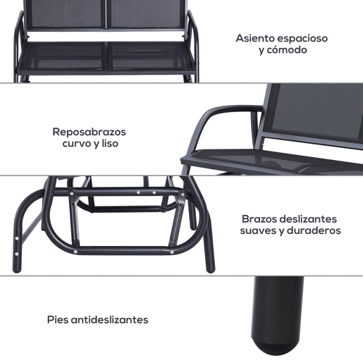Outsunny Banco Baloiço tipo Cadeira Oscilante para Jardim ou Pátio com 2 Lugares 120x70x85 cm Suporta até 200 kg em Metal e Tecido Texteline