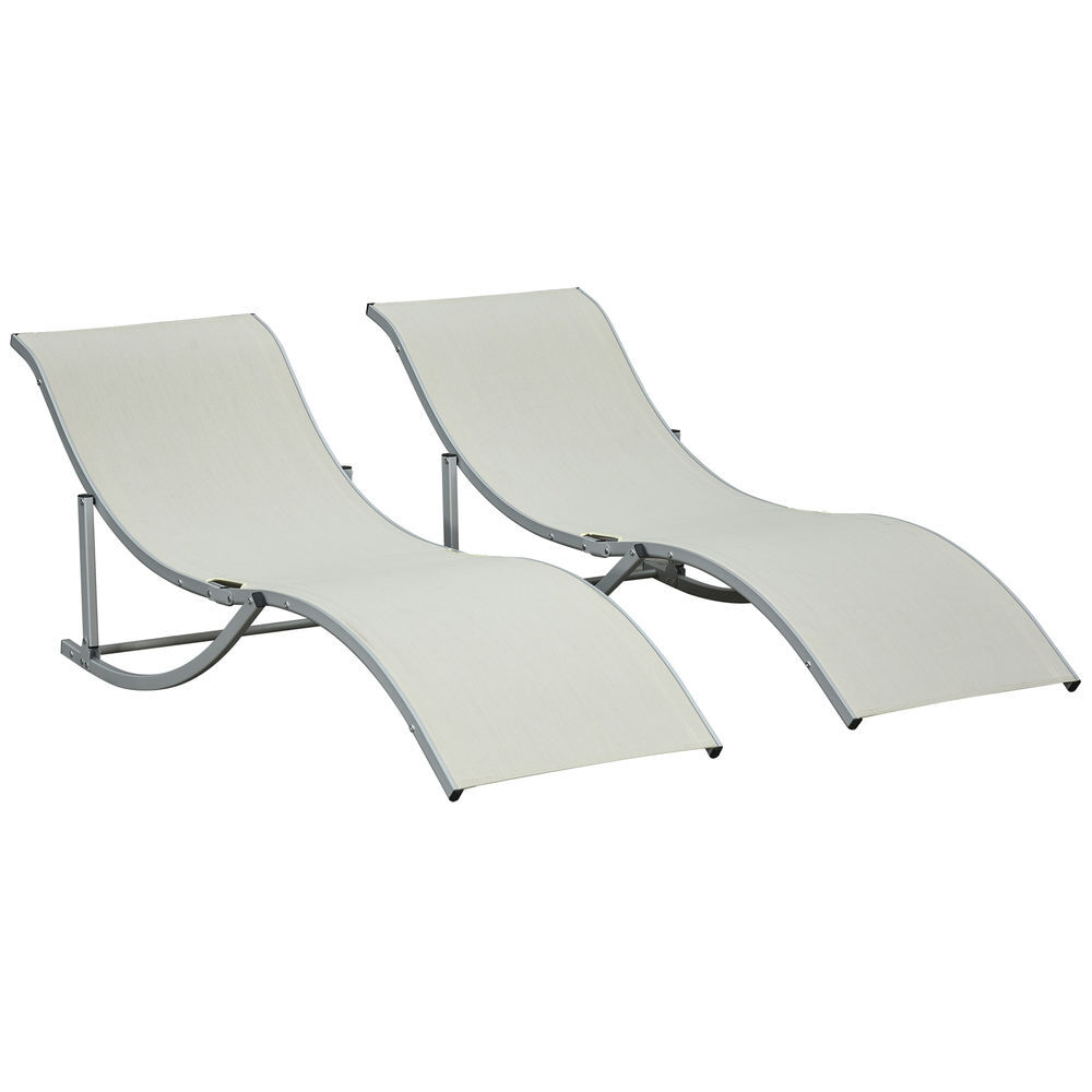 Outsunny 2 tumbonas plegables en forma de s ergonómica con marco de aluminio texteline para piscina patio jardín terraza 165x61x63 cm crema