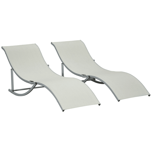 Outsunny 2 espreguiçadeiras ergonômicas dobráveis u200Bu200Bem forma de S com estrutura de alumínio Textilene para piscina pátio jardim e varanda 165x61x63 cm Bege