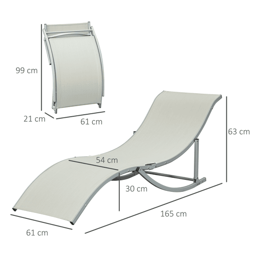 Outsunny 2 espreguiçadeiras ergonômicas dobráveis u200Bu200Bem forma de S com estrutura de alumínio Textilene para piscina pátio jardim e varanda 165x61x63 cm Bege