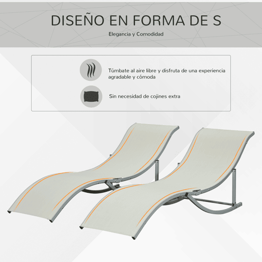 Outsunny 2 espreguiçadeiras ergonômicas dobráveis u200Bu200Bem forma de S com estrutura de alumínio Textilene para piscina pátio jardim e varanda 165x61x63 cm Bege