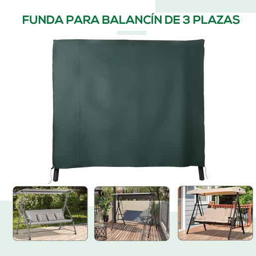Outsunny Capa para Baloiços de Exterior Impermeável com Fecho de Correr Capa para Móveis de Exterior em Tecido Oxford 600D Ideal para Baloiços 205x124x164 cm Verde Escuro