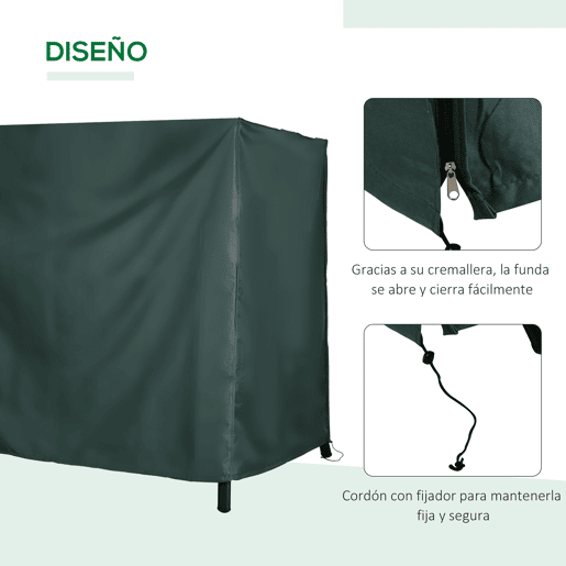 Outsunny Capa para Baloiços de Exterior Impermeável com Fecho de Correr Capa para Móveis de Exterior em Tecido Oxford 600D Ideal para Baloiços 205x124x164 cm Verde Escuro