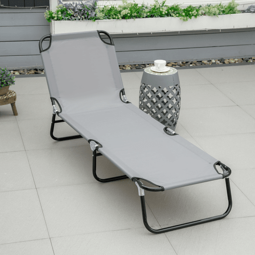 Outsunny Espreguiçadeira Dobrável Reclinável com Ângulo Ajustável de 3 Posições para Exterior Carga 120 kg 188x56x28 cm Cinza