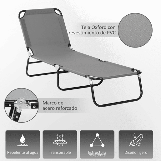 Outsunny Espreguiçadeira Dobrável Reclinável com Ângulo Ajustável de 3 Posições para Exterior Carga 120 kg 188x56x28 cm Cinza