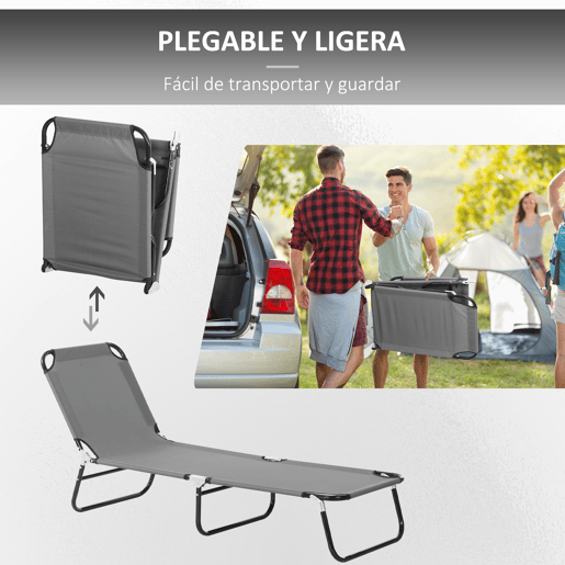 Outsunny Espreguiçadeira Dobrável Reclinável com Ângulo Ajustável de 3 Posições para Exterior Carga 120 kg 188x56x28 cm Cinza