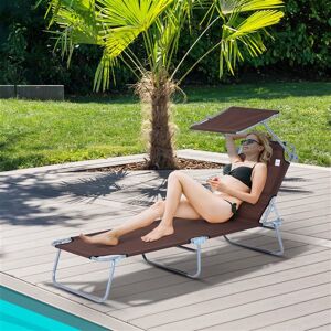 Outsunny Espreguiçadeira de Jardim Dobrável com Toldo Removível e Ajustável em Ângulo e Encosto Ajustável em 4 Posições para Jardim Terraço Campismo Exterior 187x58x36cm Marrom