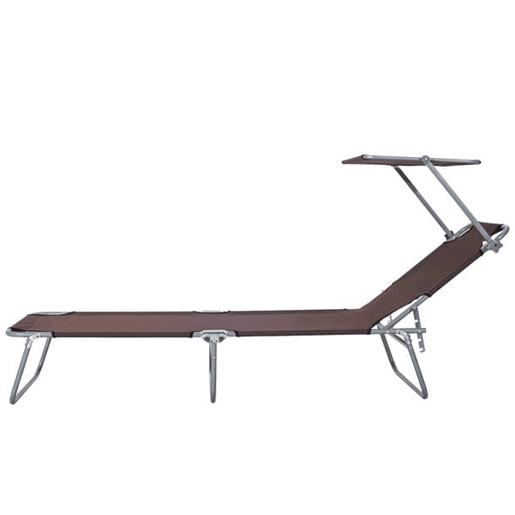 Outsunny Espreguiçadeira de Jardim Dobrável com Toldo Removível e Ajustável em Ângulo e Encosto Ajustável em 4 Posições para Jardim Terraço Campismo Exterior 187x58x36cm Marrom