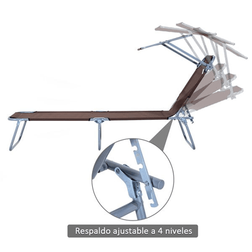 Outsunny Espreguiçadeira de Jardim Dobrável com Toldo Removível e Ajustável em Ângulo e Encosto Ajustável em 4 Posições para Jardim Terraço Campismo Exterior 187x58x36cm Marrom