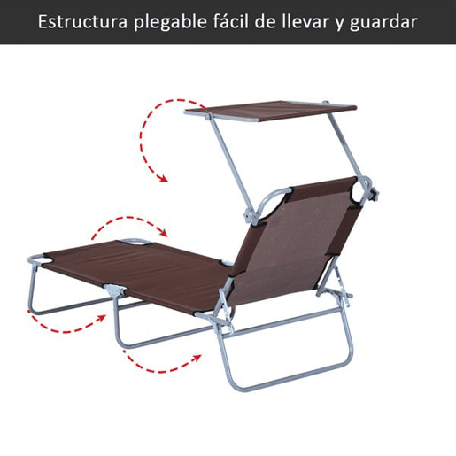 Outsunny Espreguiçadeira de Jardim Dobrável com Toldo Removível e Ajustável em Ângulo e Encosto Ajustável em 4 Posições para Jardim Terraço Campismo Exterior 187x58x36cm Marrom