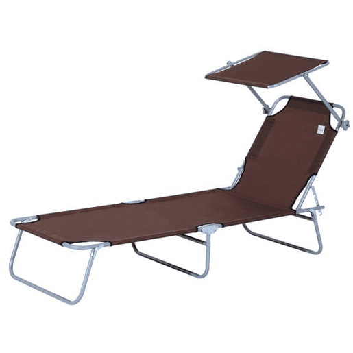 Outsunny Espreguiçadeira de Jardim Dobrável com Toldo Removível e Ajustável em Ângulo e Encosto Ajustável em 4 Posições para Jardim Terraço Campismo Exterior 187x58x36cm Marrom