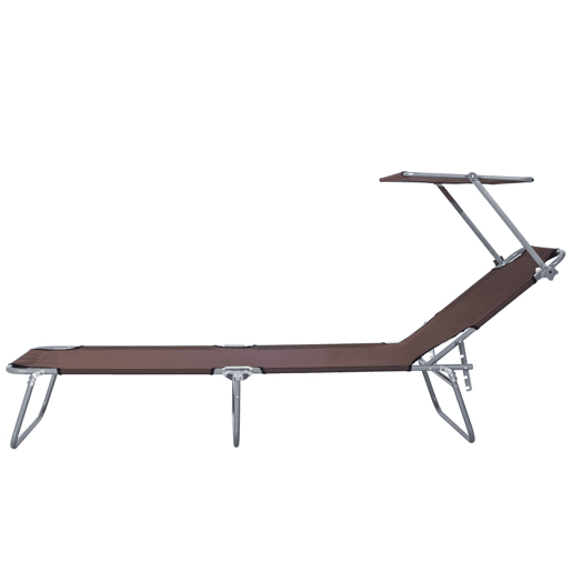 Outsunny Espreguiçadeira de Jardim Dobrável com Toldo Removível e Ajustável em Ângulo e Encosto Ajustável em 4 Posições para Jardim Terraço Campismo Exterior 187x58x36cm Marrom