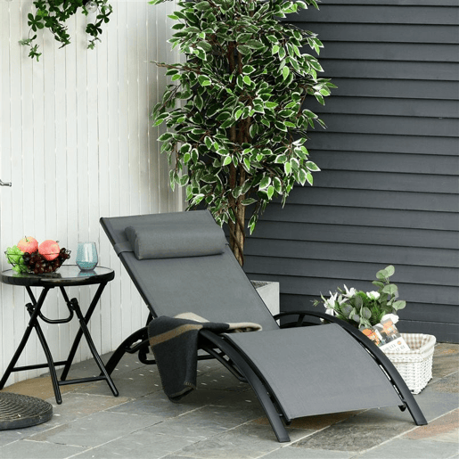 Outsunny Espreguiçadeira Reclinável com Encosto Ajustável em 5 Posições e Apoio de Cabeça Removível Acolchoado Alumínio Textilene para Varanda Terraço Jardim 171x64x82 cm Cinza