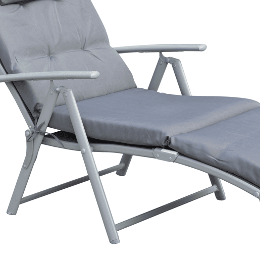 Outsunny Espreguiçadeira Dobrável de Jardim com Encosto Ajustável em 7 Posições, Almofada de Corpo Inteiro e Cabeça, para Terraço ou Piscina, Carga 165 kg, 137x63,5x100,5 cm, Cinzento