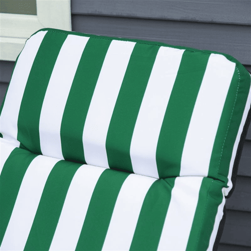 Outsunny Conjunto de 2 Espreguiçadeiras Dobráveis de Jardim Exterior com Almofada Acolchoada, Encosto Ajustável em 5 Posições, Apoio para Pés e Estrutura de Aço, 60x75x65-102 cm, Riscas Verdes