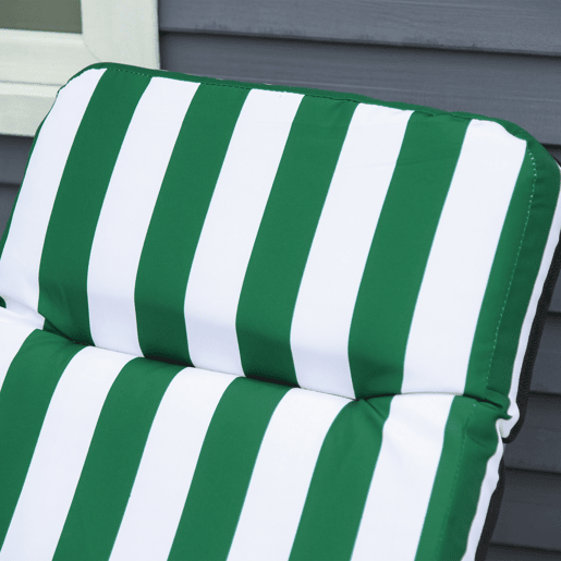 Outsunny Conjunto de 2 Espreguiçadeiras Dobráveis de Jardim Exterior com Almofada Acolchoada, Encosto Ajustável em 5 Posições, Apoio para Pés e Estrutura de Aço, 60x75x65-102 cm, Riscas Verdes