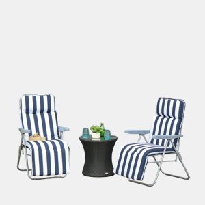 Outsunny Conjunto de 2 Espreguiçadeiras Dobráveis de Jardim com Almofada Acolchoada, Encosto Ajustável em 5 Posições, Apoio para Pés e Estrutura de Aço, 60x75x65-102 cm, Azul e Branco