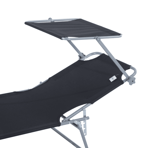 Outsunny Espreguiçadeira de Jardim Dobrável com Toldo Removível e Ajustável em Ângulo e Encosto Ajustável em 4 Posições para Jardim Terraço Campismo Exterior 187x58x36cm Preto