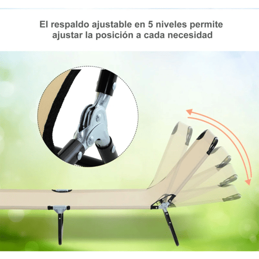 Outsunny Espreguiçadeira Dobrável Reclinável com Ângulo Ajustável de 3 Posições para Exterior Carga 120 kg 188x56x28 cm Creme