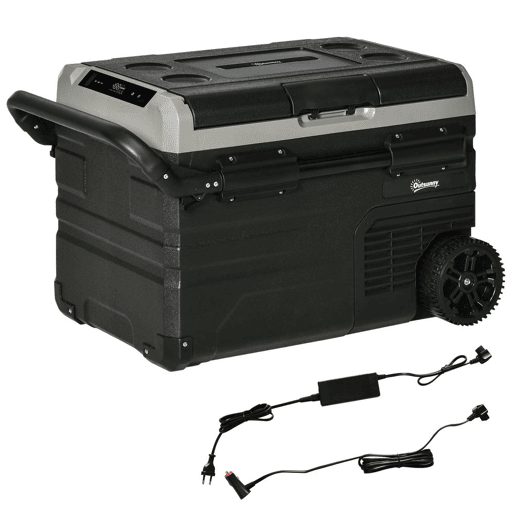 Outsunny Geleira Elétrica de Compressor Portátil 40L Geleira de Carro CC 12V24V até -20? com Ecrã LED Tátil Alça Retrátil e Rodas 71,1x46x44 cm Preto