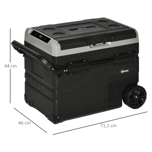 Outsunny Geleira Elétrica de Compressor Portátil 40L Geleira de Carro CC 12V24V até -20? com Ecrã LED Tátil Alça Retrátil e Rodas 71,1x46x44 cm Preto