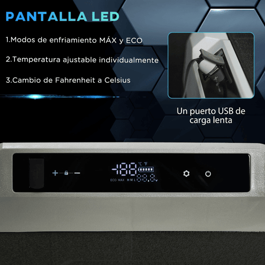 Outsunny Geleira Elétrica de Compressor Portátil 40L Geleira de Carro CC 12V24V até -20? com Ecrã LED Tátil Alça Retrátil e Rodas 71,1x46x44 cm Preto