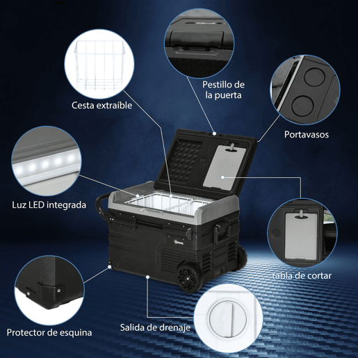 Outsunny Geleira Elétrica de Compressor Portátil 40L Geleira de Carro CC 12V24V até -20? com Ecrã LED Tátil Alça Retrátil e Rodas 71,1x46x44 cm Preto
