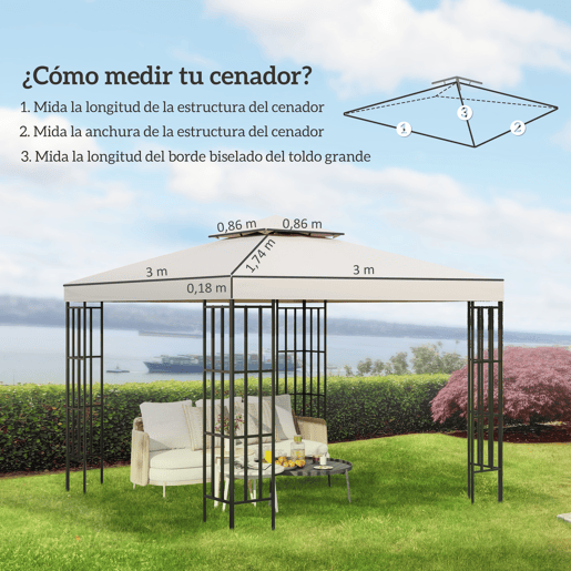 Outsunny Telhado de Reposição para Gazebo, 3x3 m, Cobertura de Reposição com Telhado Duplo, 8 Orifícios de Drenagem e Proteção UV, APENAS Toldo de Reposição para Pavilhão Gazebo, Creme Outsunny Telhado de Reposição para Gazebo, 3x3 m, Cobertura de Reposição com Telhado Duplo, 8 Orifícios de Drenagem e Proteção UV, APENAS Toldo de Reposição para Pavilhão Gazebo, Creme