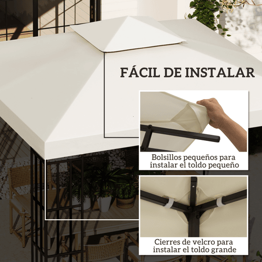 Outsunny Telhado de Reposição para Gazebo, 3x3 m, Cobertura de Reposição com Telhado Duplo, 8 Orifícios de Drenagem e Proteção UV, APENAS Toldo de Reposição para Pavilhão Gazebo, Creme Outsunny Telhado de Reposição para Gazebo, 3x3 m, Cobertura de Reposição com Telhado Duplo, 8 Orifícios de Drenagem e Proteção UV, APENAS Toldo de Reposição para Pavilhão Gazebo, Creme