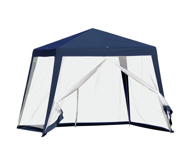 Outsunny carpa de jardín 3x3 m cenador con 4 partes laterales mosquitera con cremallera protección uv impermeable para patio exterior eventos fiesta azul