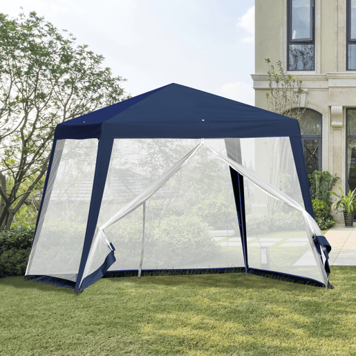 Outsunny Tenda de Jardim 3x3m Tenda com 4 Partes Laterais Rede Mosquiteira com Zíper Proteção UV para Patio Azul Outsunny Tenda de Jardim 3x3m Tenda com 4 Partes Laterais Rede Mosquiteira com Zíper Proteção UV para Patio Azul