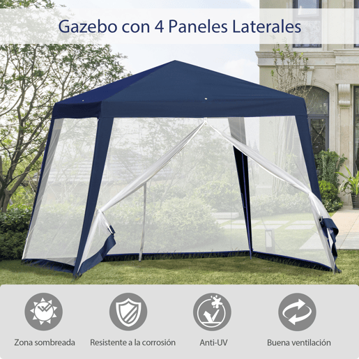 Outsunny Tenda de Jardim 3x3m Tenda com 4 Partes Laterais Rede Mosquiteira com Zíper Proteção UV para Patio Azul Outsunny Tenda de Jardim 3x3m Tenda com 4 Partes Laterais Rede Mosquiteira com Zíper Proteção UV para Patio Azul